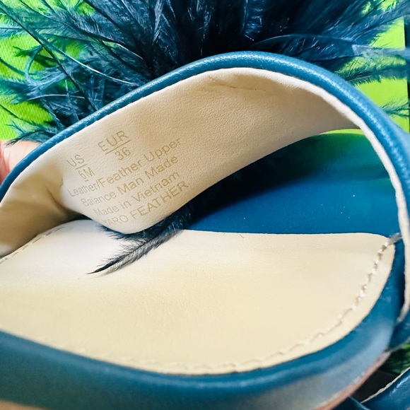 San Edelman yarofeather sandals heels women blue ankle strap New sz#6M - Picture 9 of 16
